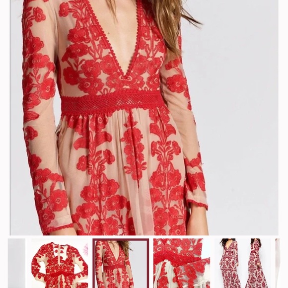 For Love & Lemons Temecula Lace Embroidered Maxi Dress: Red - Picture 2 of 9